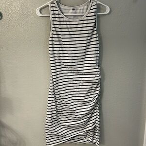 Midi striped dress with one side ruching. Navy blue and white. Size small.